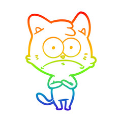 Fototapeta premium rainbow gradient line drawing cartoon nervous cat