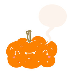 cartoon pumpkin and speech bubble in retro style