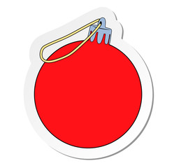Vector illustration, sticker of red ball with loop for hanging in flat cartoon style isolated on white background