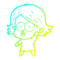 cold gradient line drawing cartoon girl pouting