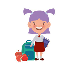 student girl with school supplies on white background