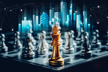 Business futuristic graphic icon,silver and golden chess board game.strategy ideas and connection...