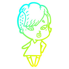 cold gradient line drawing cartoon surprised girl