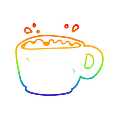 rainbow gradient line drawing cartoon coffee cup