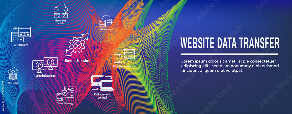 Wall mural website data transfer icon set and web header banner