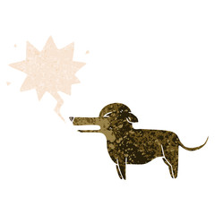 cartoon dog and speech bubble in retro textured style