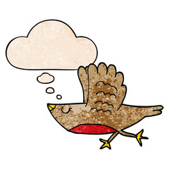 cartoon bird and thought bubble in grunge texture pattern style