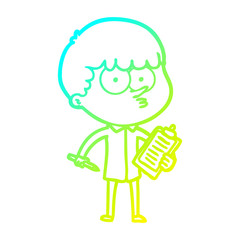 cold gradient line drawing cartoon curious boy taking notes