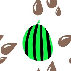 Composition of ripe watermelons and seeds, seamless pattern for fabric decoration, hand-drawn image in vector