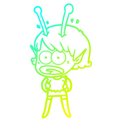 cold gradient line drawing cartoon shocked alien girl