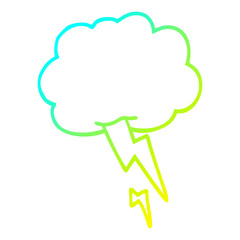 cold gradient line drawing cartoon storm cloud with lightning