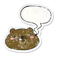 cartoon bear and speech bubble distressed sticker