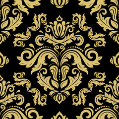 Classic seamless black and golden pattern. Damask orient ornament. Classic vintage background
