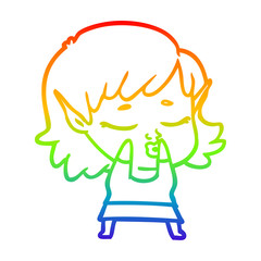 rainbow gradient line drawing pretty cartoon elf girl