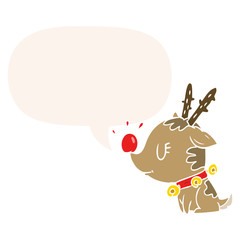 cartoon christmas reindeer and speech bubble in retro style