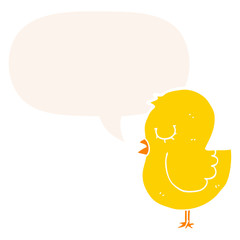 cartoon bird and speech bubble in retro style