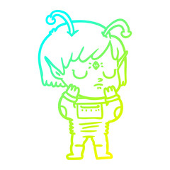 cold gradient line drawing cartoon alien girl