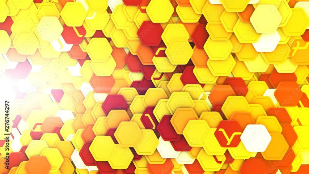 Poster 3d render abstract empty space yellow and orange, technical geometric hexagons as background.