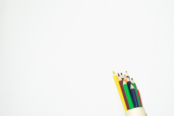 Group of color pencil on white background