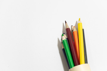 Fototapeta premium Group of color pencil on white background