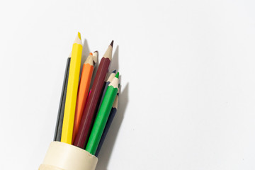 Group of color pencil on white background