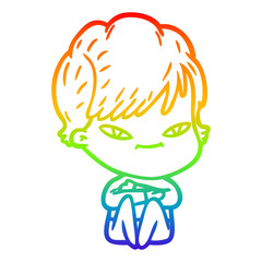 rainbow gradient line drawing cartoon happy woman