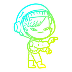 cold gradient line drawing cartoon astronaut woman