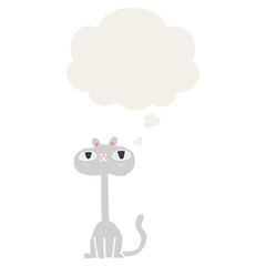 cartoon cat and thought bubble in retro style