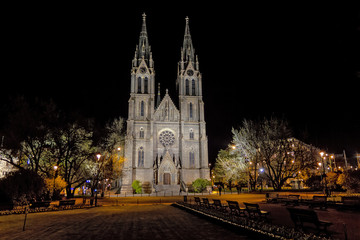 Fototapeta na wymiar The Church of St. Ludmila at night. Prague. Czech Republic. 