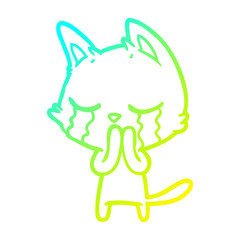 cold gradient line drawing crying cartoon cat