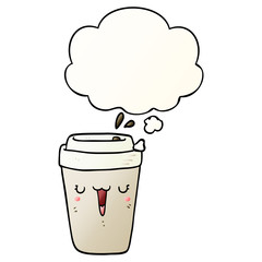 cartoon coffee cup and thought bubble in smooth gradient style