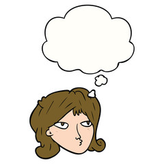cartoon woman and thought bubble