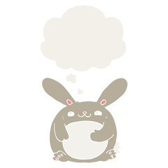 cartoon rabbit and thought bubble in retro style
