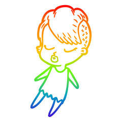 rainbow gradient line drawing cartoon pretty hipster girl