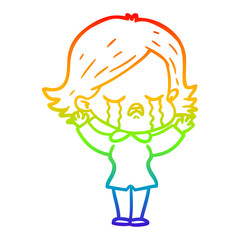 rainbow gradient line drawing cartoon girl crying