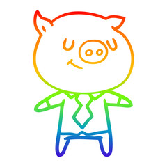 rainbow gradient line drawing happy cartoon smart pig