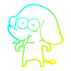 cold gradient line drawing happy cartoon elephant