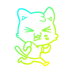 cold gradient line drawing cartoon cat hissing