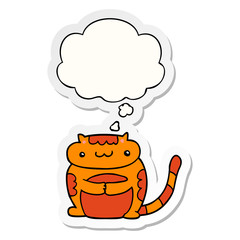 cute cartoon cat and thought bubble as a printed sticker