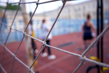 grid shot in macro. sports field background