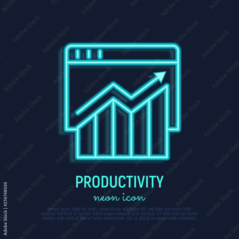 Poster browser productivity neon thin line icon. traffic progress. modern vector illustration.