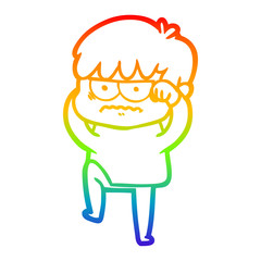 Obraz premium rainbow gradient line drawing annoyed cartoon boy