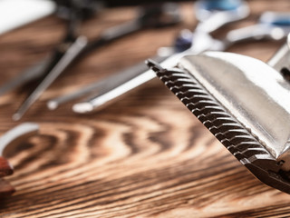 Barber Tools On Wooden Background