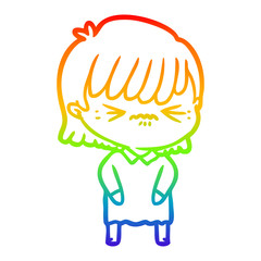 rainbow gradient line drawing annoyed cartoon girl