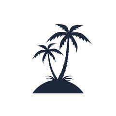 Island sign with coconut palms. Tropical island graphic icon. Travel symbol isolated on white background. Vector illustration