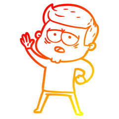 warm gradient line drawing cartoon tired man