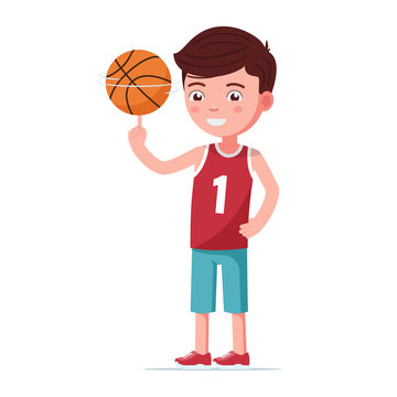 Boy basketball player spin the ball on finger