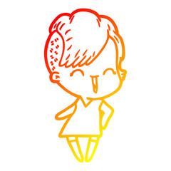 warm gradient line drawing happy cartoon hipster girl