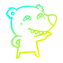 cold gradient line drawing cartoon bear showing teeth