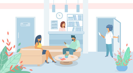Fototapeta premium Man and Woman Patients Sitting in Clinic Lobby